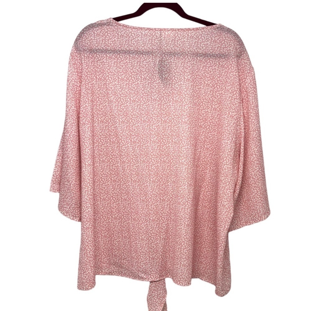 Bluetime NEW Pink & White Print V Neck 3/4 Sleeve Tie Front Top Women’s 2XL - Picture 6 of 9
